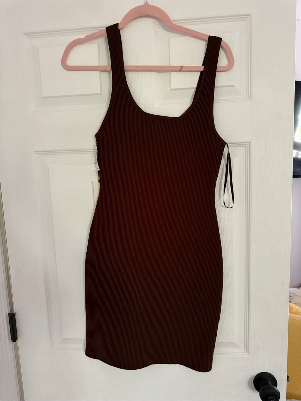 Ribbed Aritzia Babyon Bodycon Dress in Dark Brown
